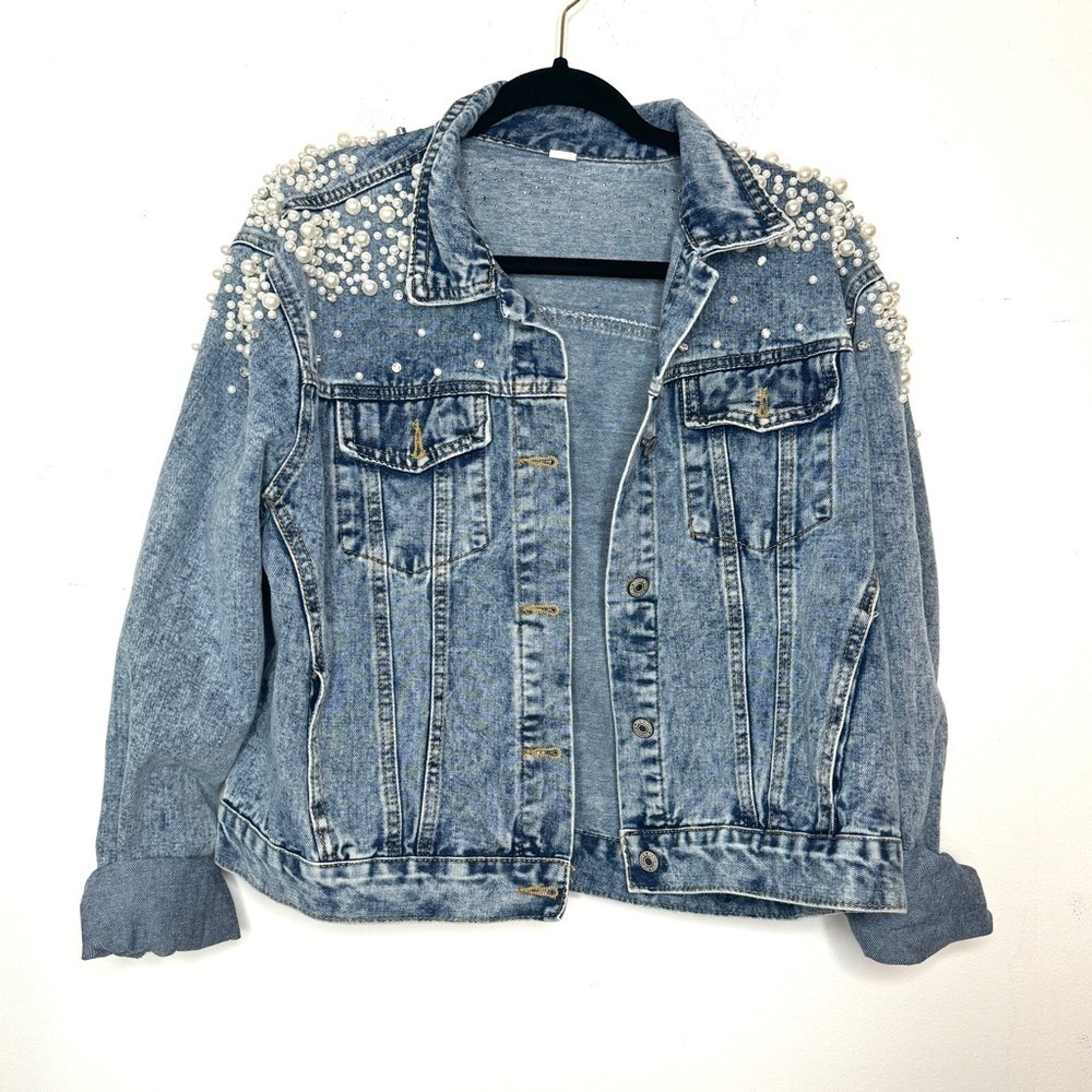 Embellished Pearl Jean Jacket XL